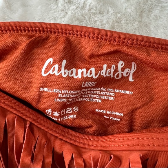 NEW Cabana Del Sol Burnt Orange Fringe Bandeau Bikini Top Size L - Picture 2 of 5